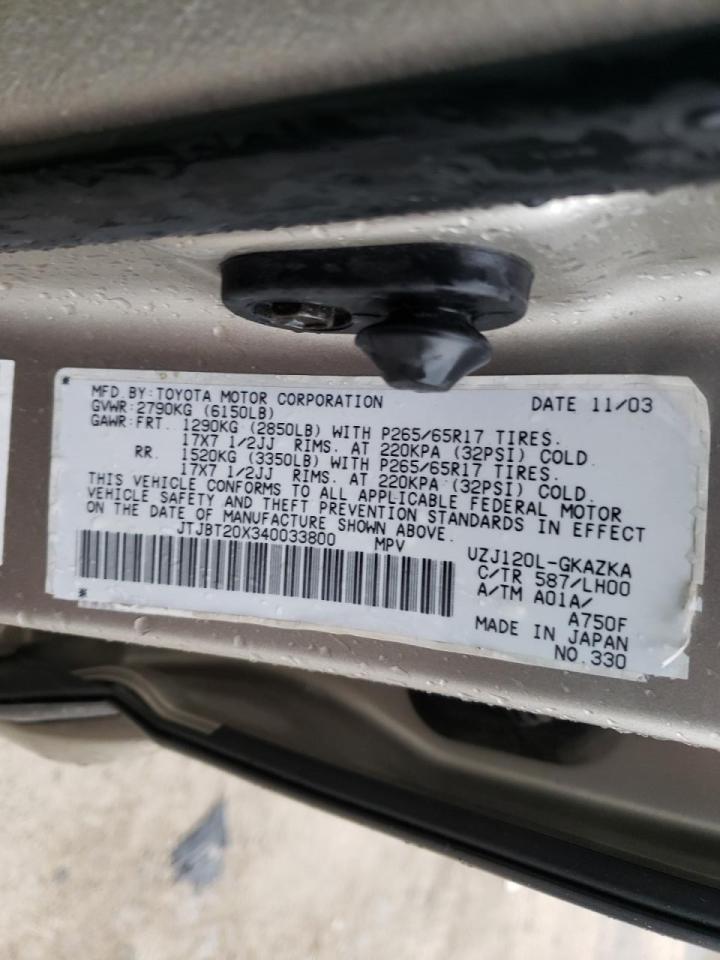 Photo 10 from auction – 2004 LEXUS GX 470 with VIN JTJBT20X340033800