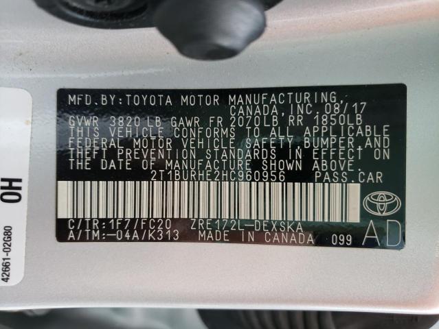 Photo 10 from auction – 2017 TOYOTA COROLLA L with VIN 2T1BURHE2HC960956
