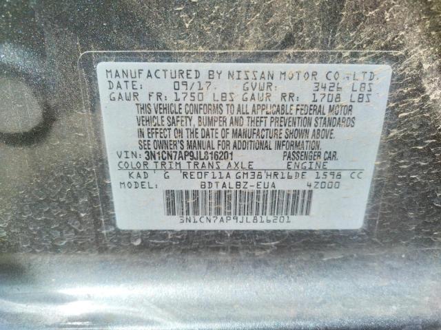 Photo 10 from auction – 2018 NISSAN VERSA S with VIN 3N1CN7AP9JL816201