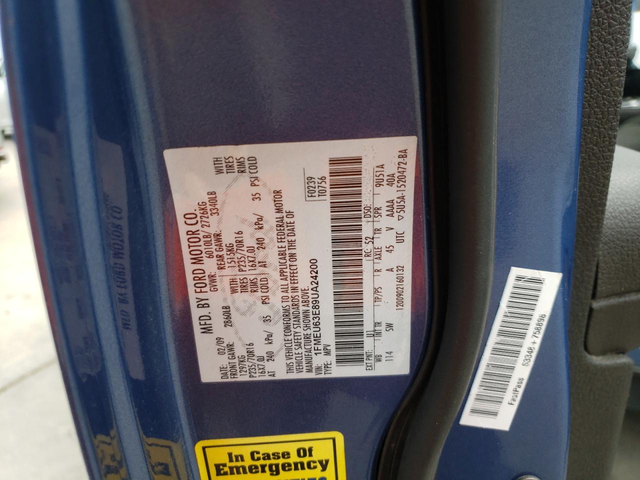 Photo 10 from auction – 2009 FORD EXPLORER X with VIN 1FMEU63E89UA24200
