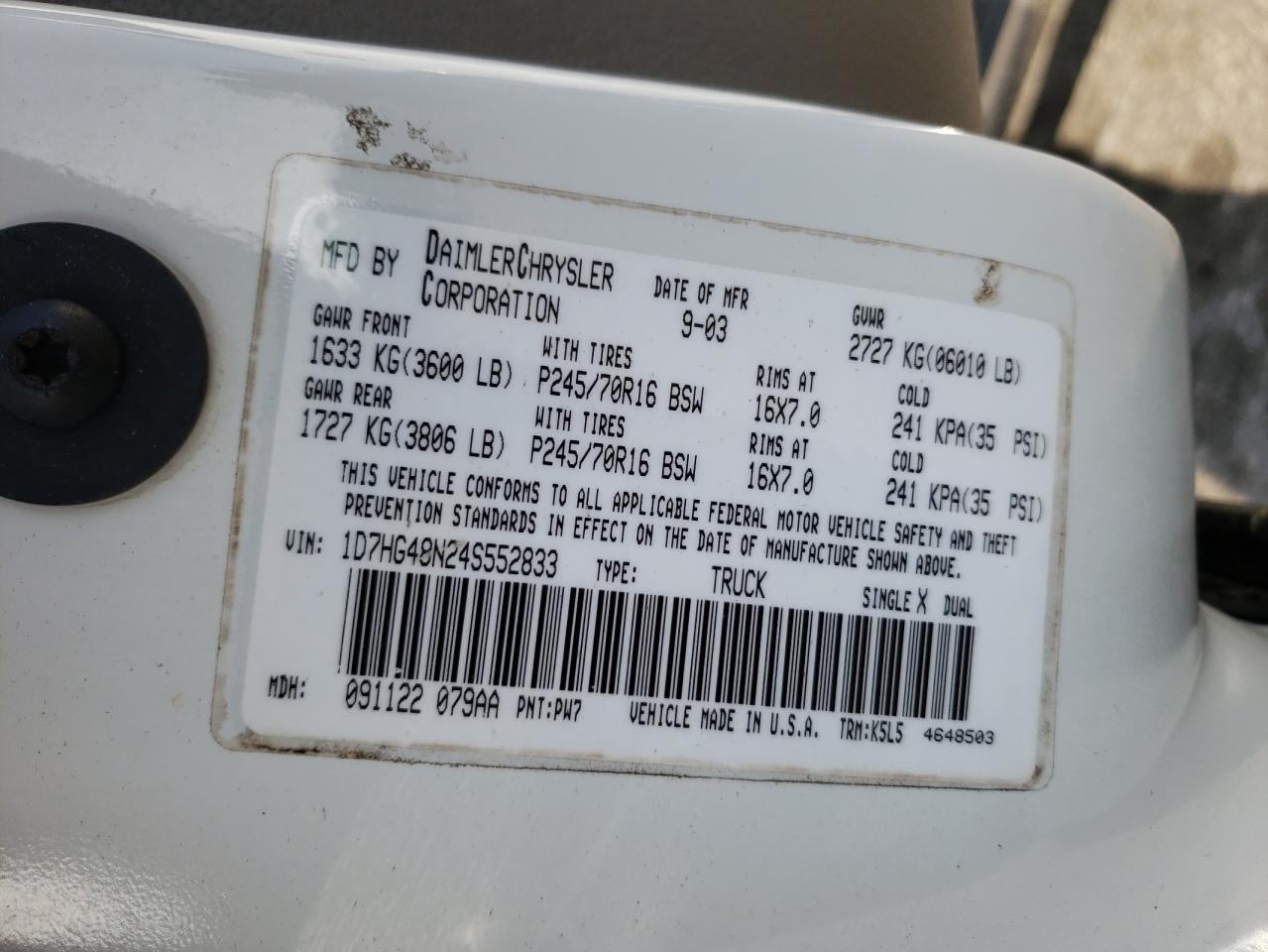 Photo 10 from auction – 2004 DODGE DAKOTA QUA with VIN 1D7HG48N24S552833