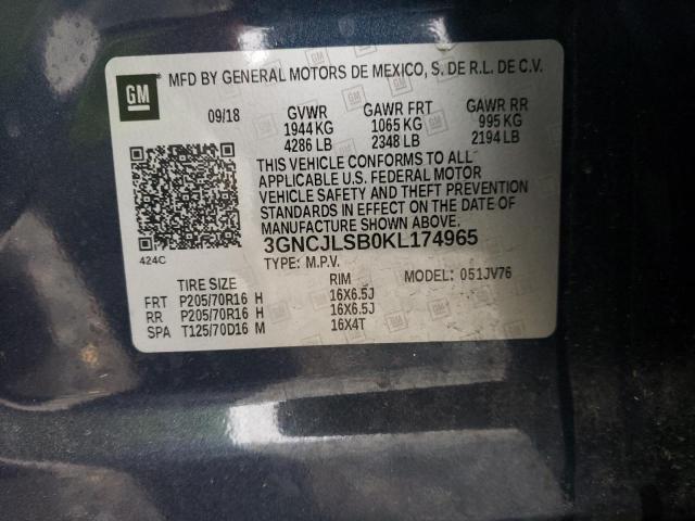 Photo 10 from auction – 2019 CHEVROLET TRAX 1LT with VIN 3GNCJLSB0KL174965