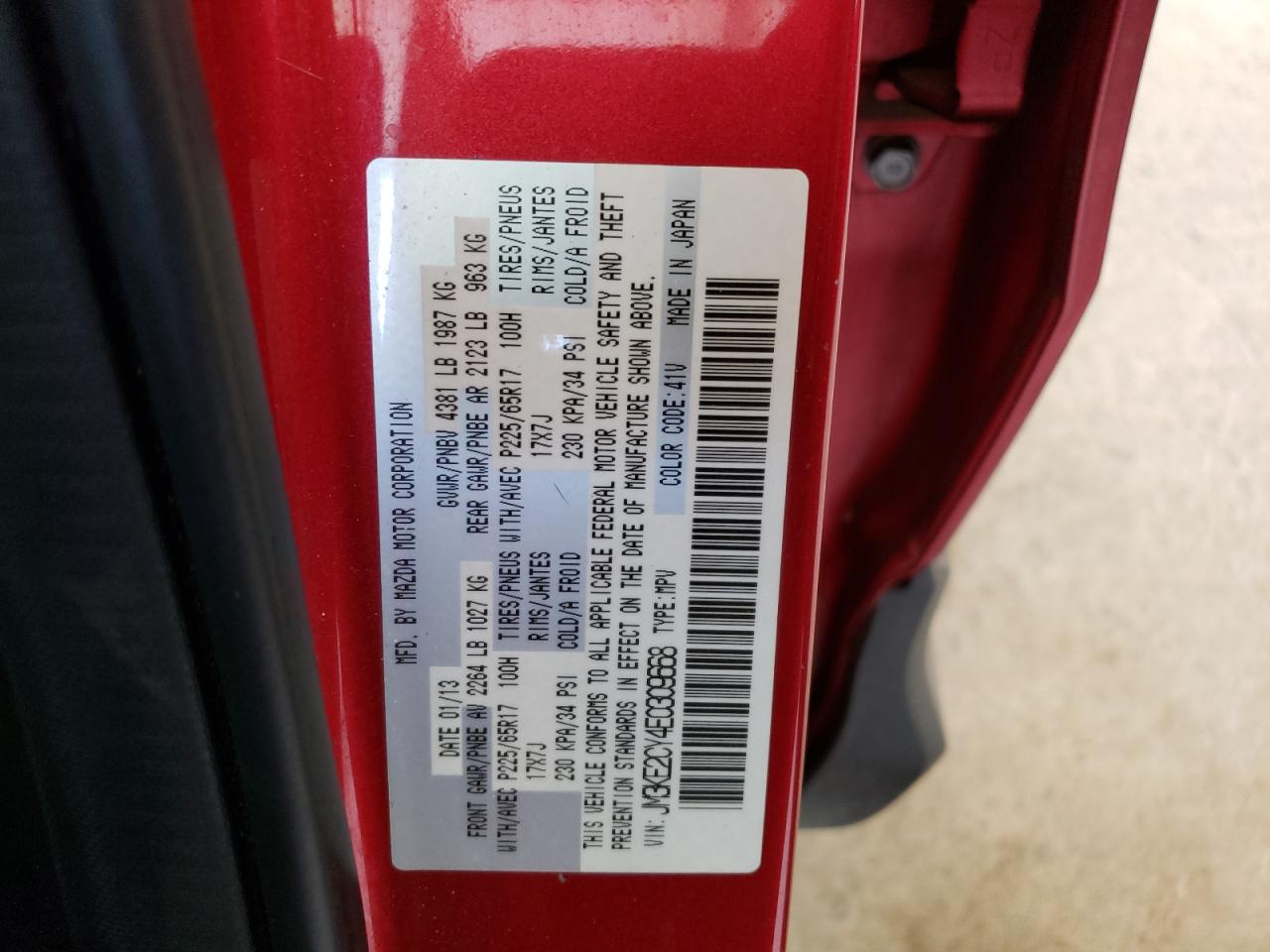 Photo 10 from auction – 2014 MAZDA CX-5 TOURI with VIN JM3KE2CY4E0309668