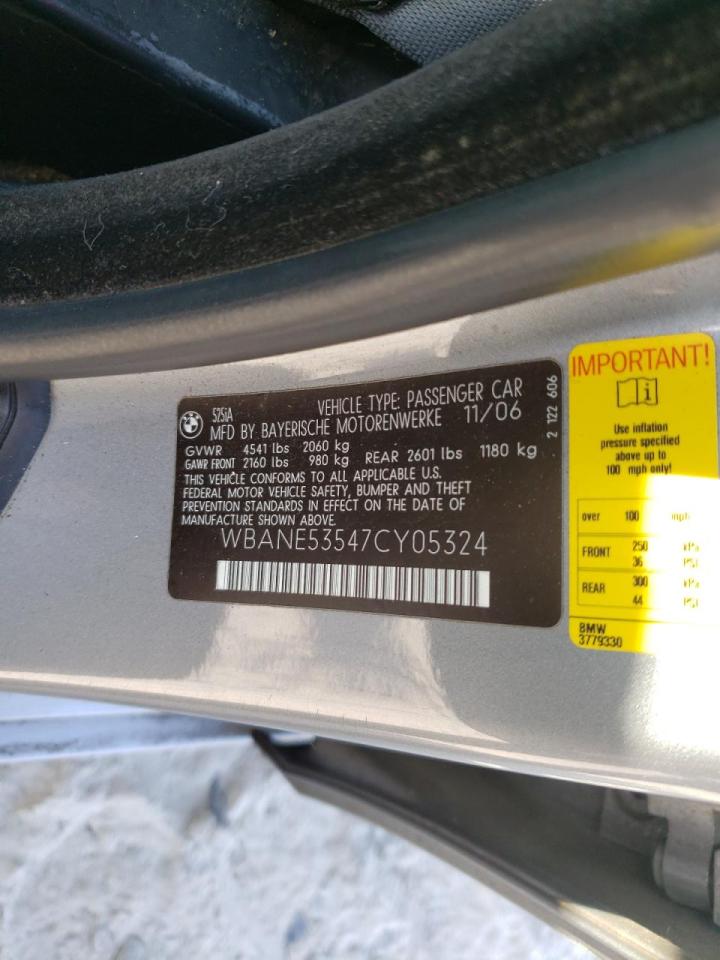 Photo 10 from auction – 2007 BMW 525 I with VIN WBANE53547CY05324