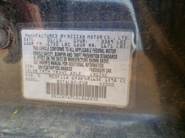 Photo 10 from auction – 2013 NISSAN VERSA S with VIN 3N1CN7AP1DL868832
