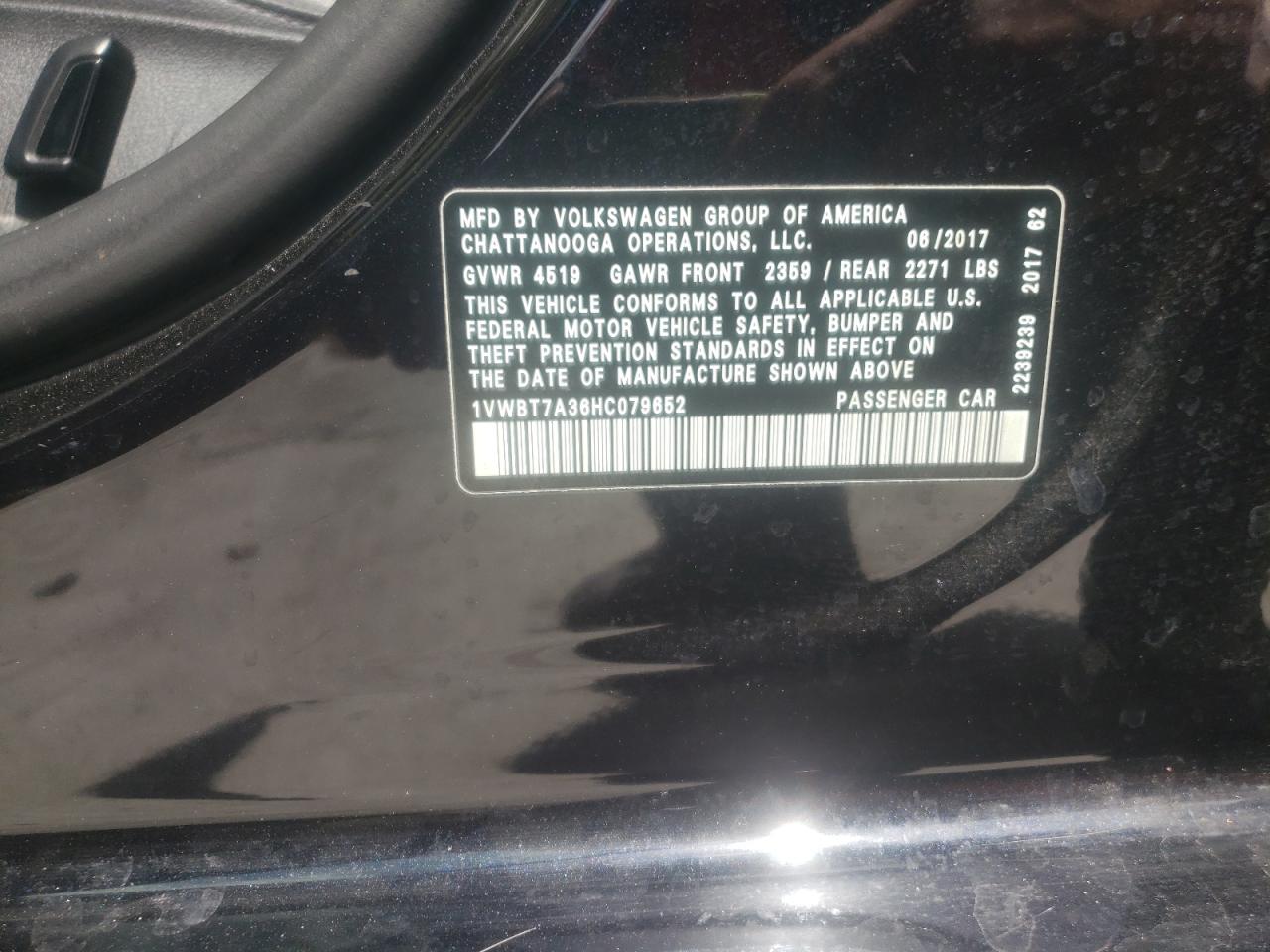 Photo 10 from auction – 2017 VOLKSWAGEN PASSAT SE with VIN 1VWBT7A36HC079652