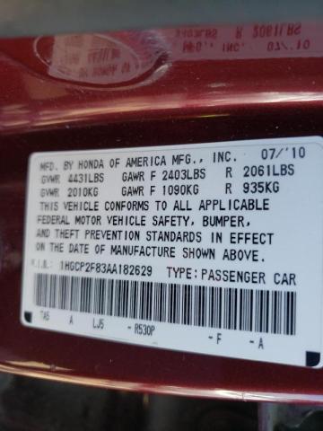Photo 10 from auction – 2010 HONDA ACCORD EX with VIN 1HGCP2F83AA182629
