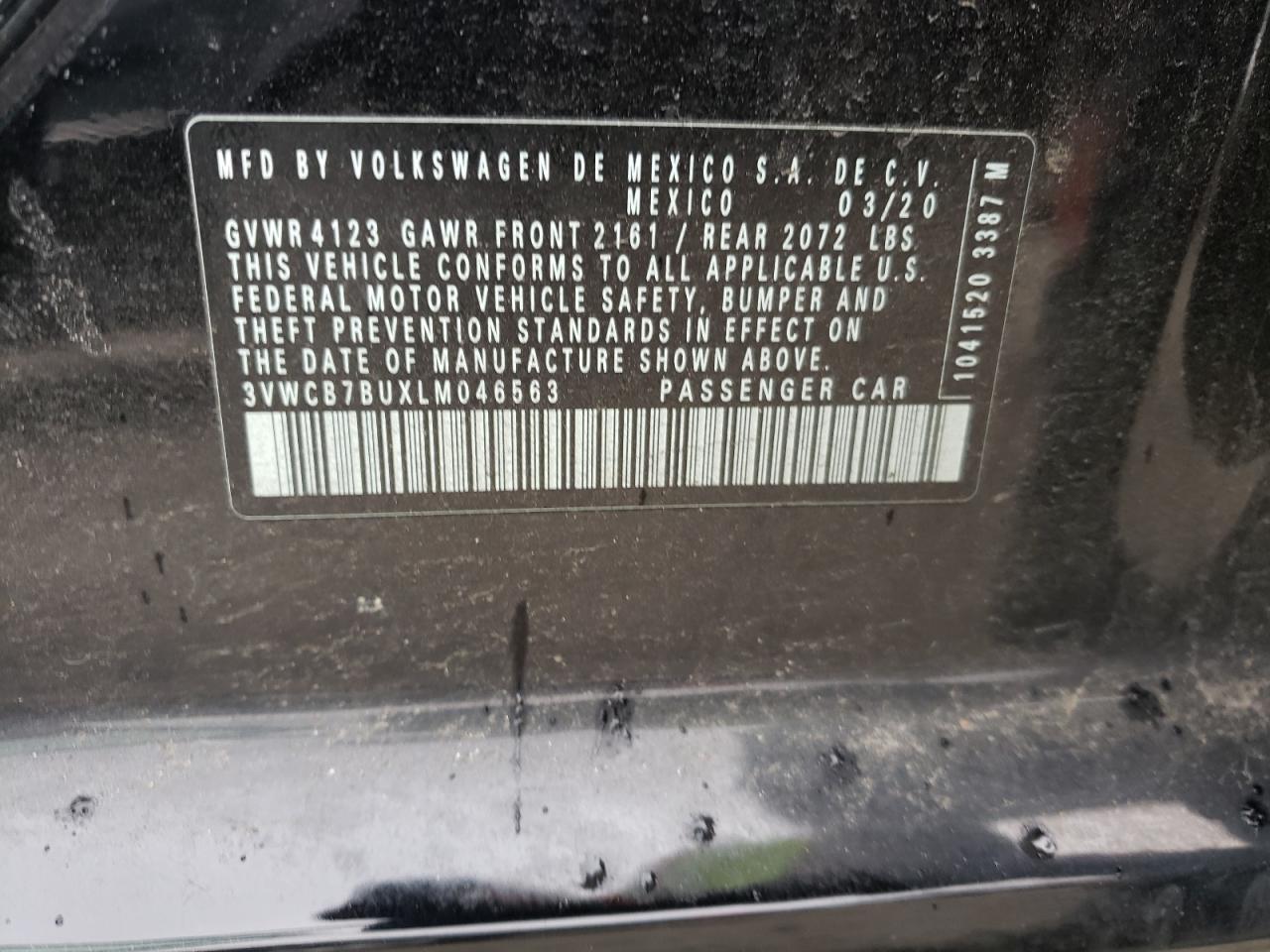 Photo 10 from auction – 2020 VOLKSWAGEN JETTA S with VIN 3VWCB7BUXLM046563