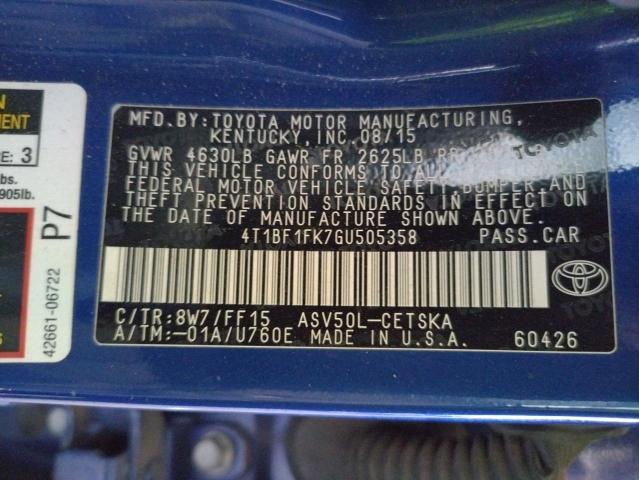 Photo 10 from auction – 2016 TOYOTA CAMRY LE with VIN 4T1BF1FK7GU505358