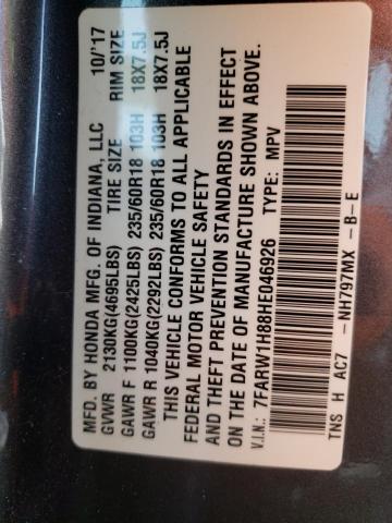 Photo 10 from auction – 2017 HONDA CR-V EXL with VIN 7FARW1H88HE046926