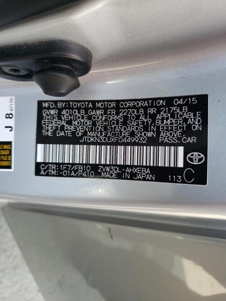 Photo 10 from auction – 2015 TOYOTA PRIUS with VIN JTDKN3DUXF0449932