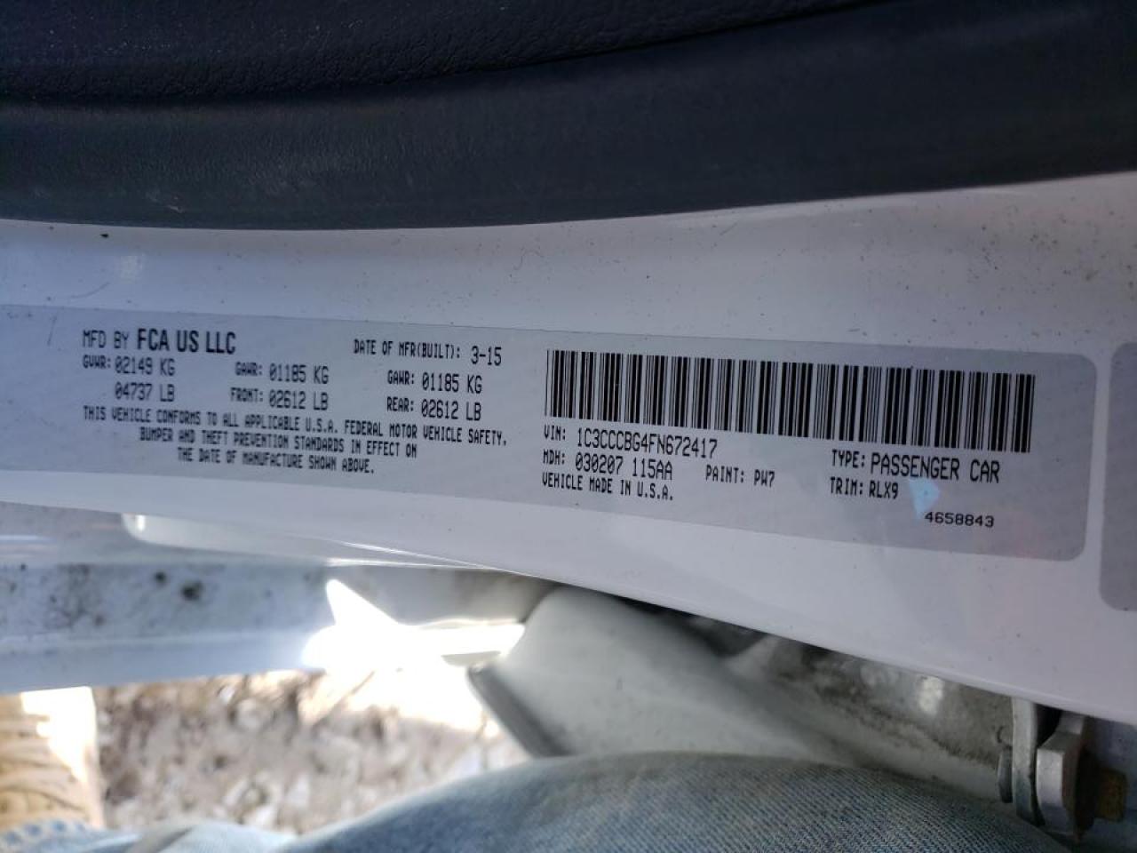 Photo 10 from auction – 2015 CHRYSLER 200 S with VIN 1C3CCCBG4FN672417