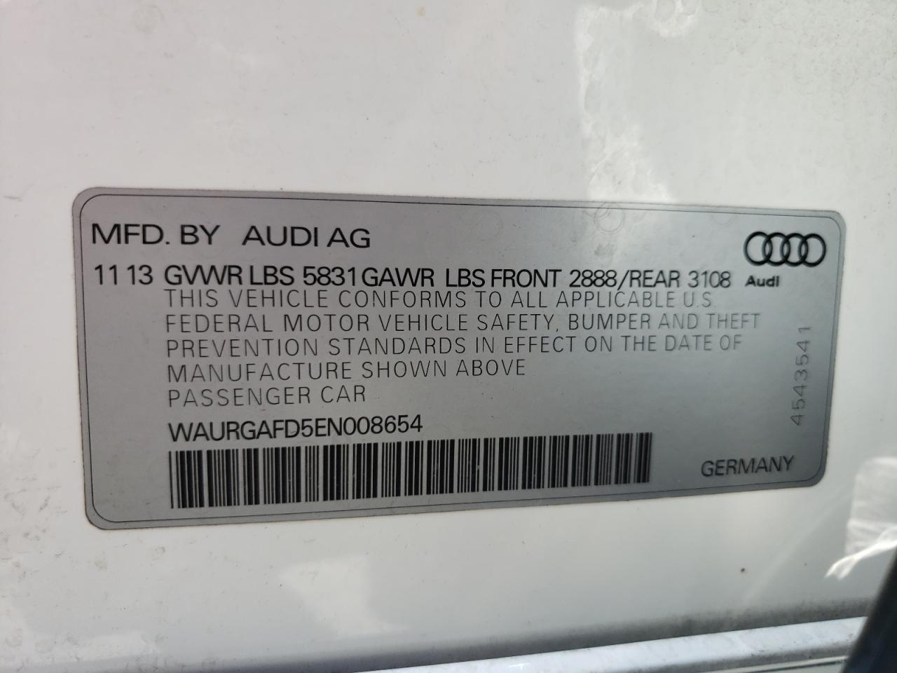 Photo 10 from auction – 2014 AUDI A8 L QUATT with VIN WAURGAFD5EN008654