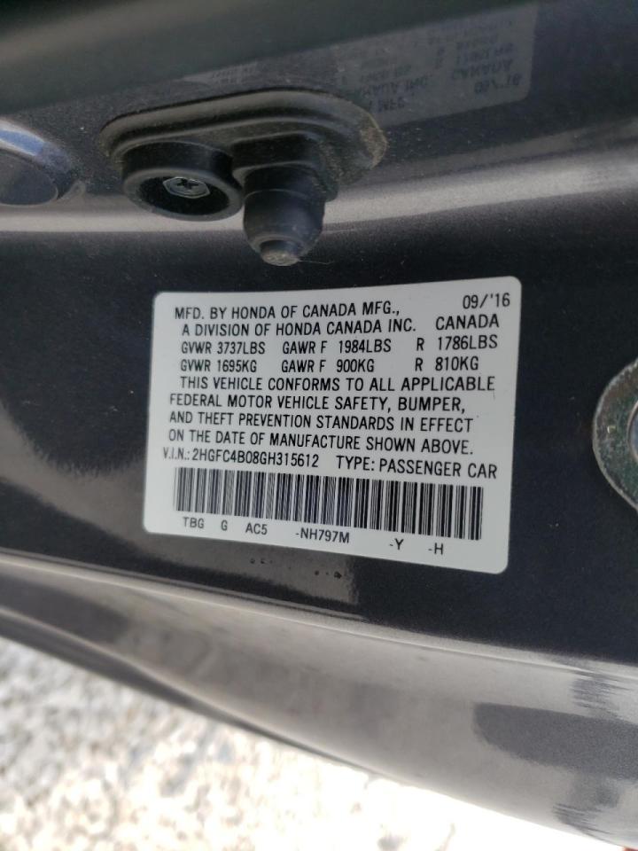 Photo 10 from auction – 2016 HONDA CIVIC LX with VIN 2HGFC4B08GH315612