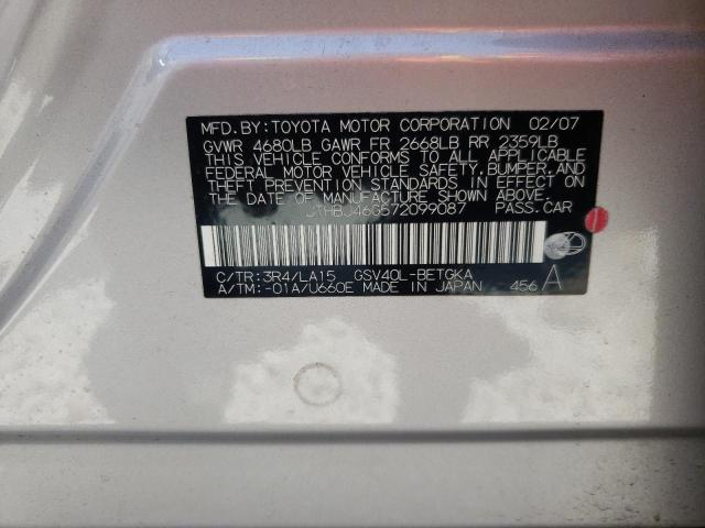 Foto 10 de la subasta – 2007 LEXUS ES 350 con VIN JTHBJ46G572099087
