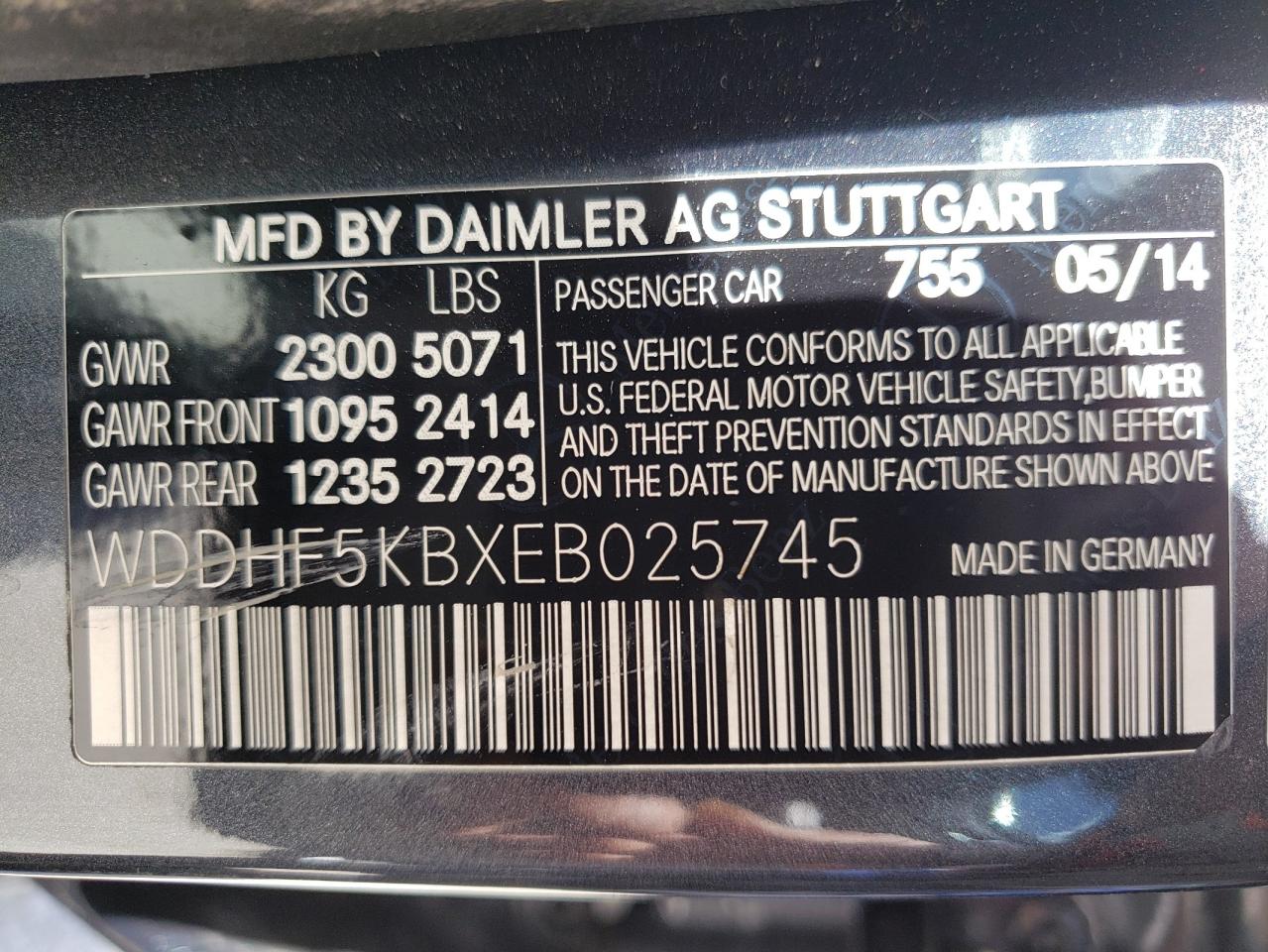 Photo 10 from auction – 2014 MERCEDES-BENZ E 350 with VIN WDDHF5KBXEB025745