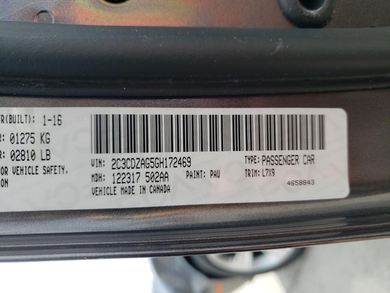 Photo 10 from auction – 2016 DODGE CHALLENGER with VIN 2C3CDZAG5GH172469