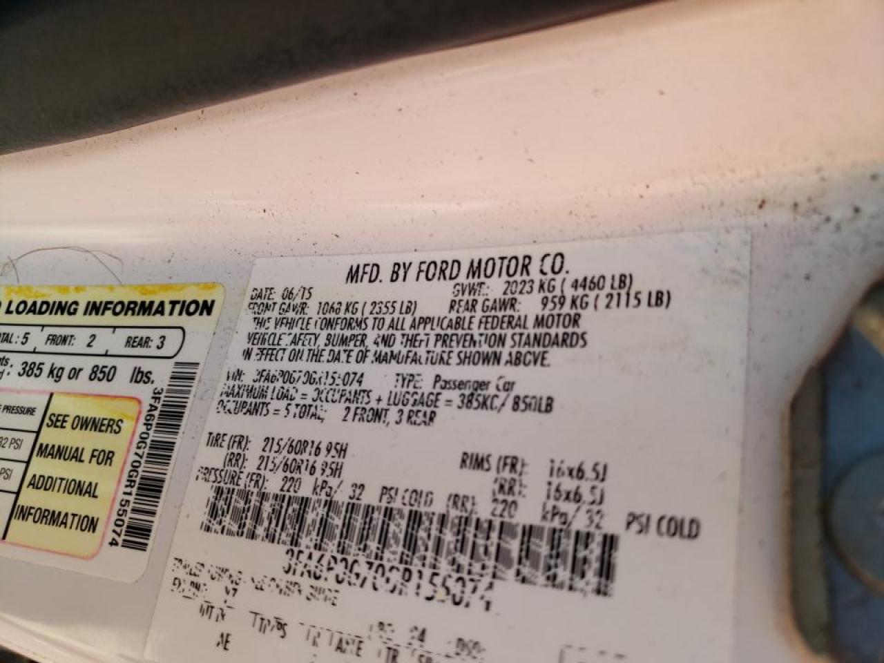 Photo 10 from auction – 2016 FORD FUSION S with VIN 3FA6P0G70GR155074