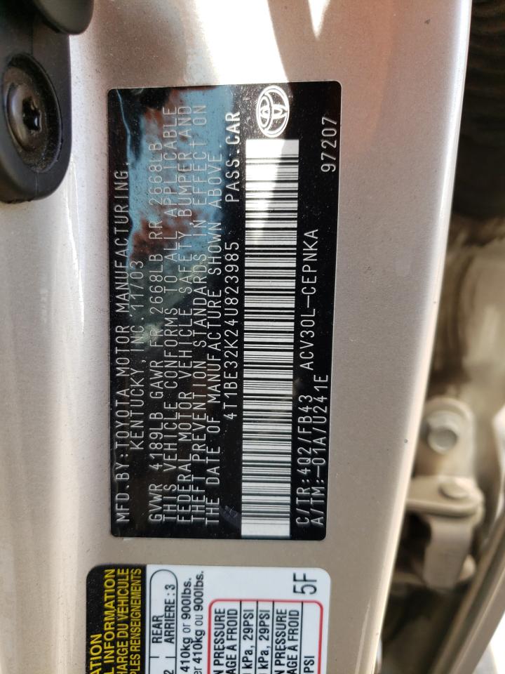 Photo 10 from auction – 2004 TOYOTA CAMRY LE with VIN 4T1BE32K24U823985