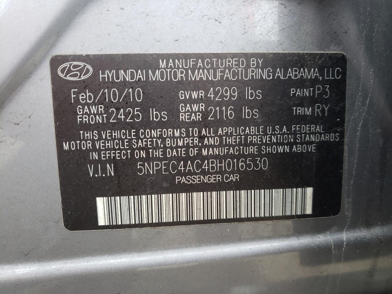 صورة رقم 11 من المزاد - 2011 HYUNDAI SONATA SE مع VIN 5NPEC4AC4BH016530