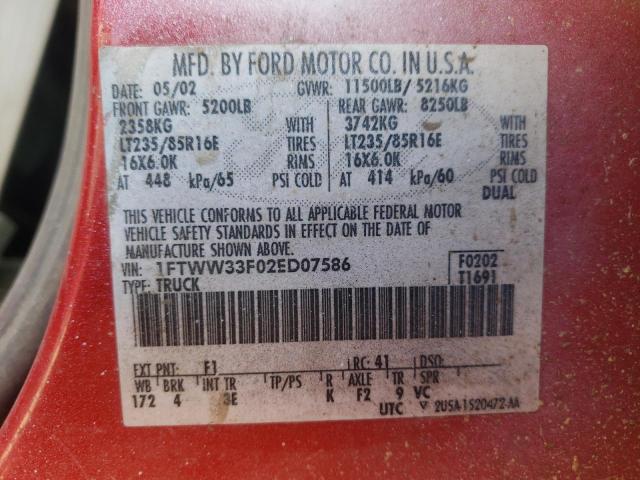 Photo 10 from auction – 2002 FORD F350 SUPER with VIN 1FTWW33F02ED07586