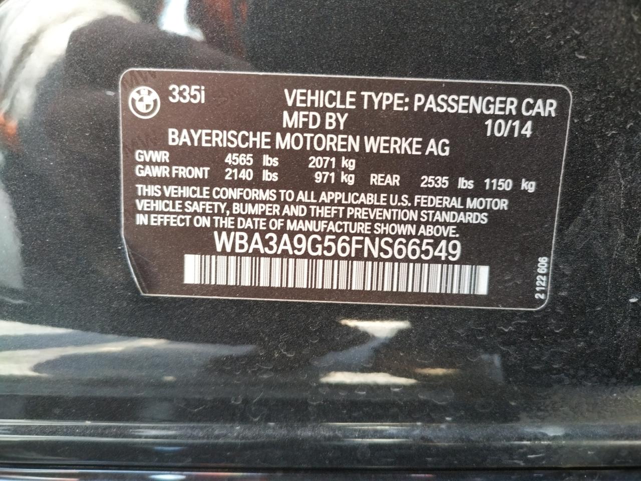Photo 10 from auction – 2015 BMW 335 I with VIN WBA3A9G56FNS66549
