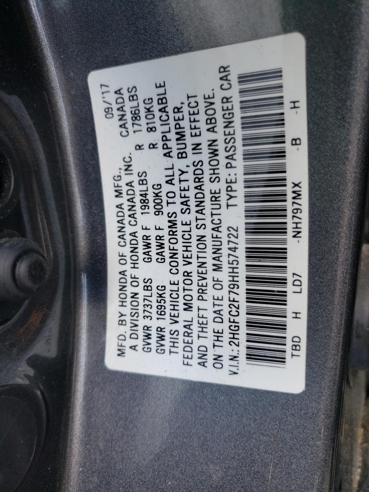 Photo 10 from auction – 2017 HONDA CIVIC EX with VIN 2HGFC2F79HH574722