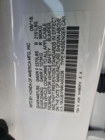Photo 10 from auction – 2019 ACURA TLX TECHNO with VIN 19UUB1F64KA003236