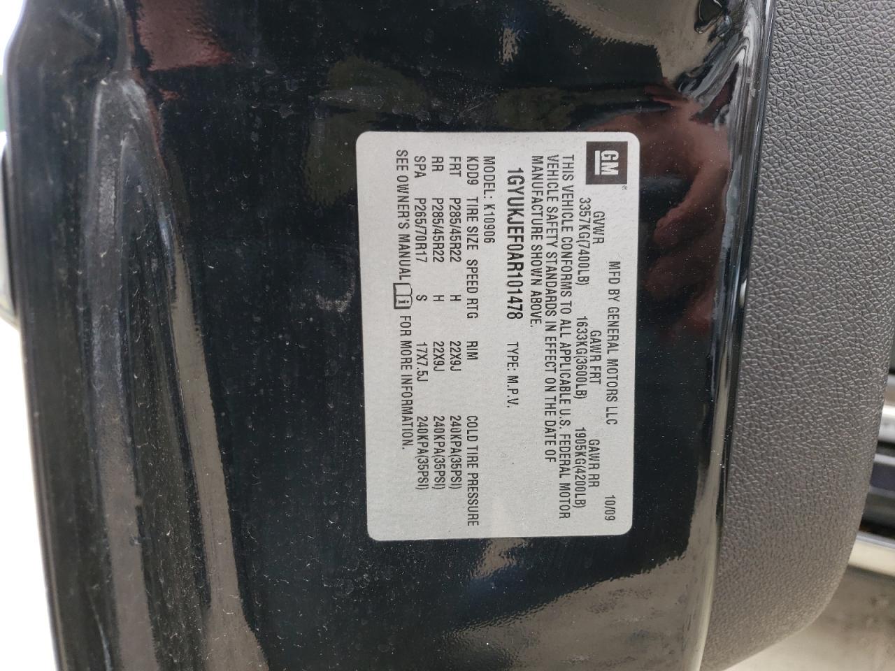 Photo 10 from auction – 2010 CADILLAC ESCALADE E with VIN 1GYUKJEF0AR101478