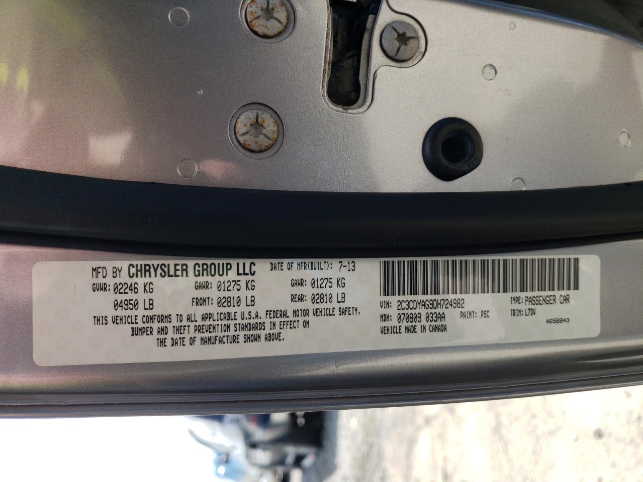 Photo 10 from auction – 2013 DODGE CHALLENGER with VIN 2C3CDYAG9DH724982