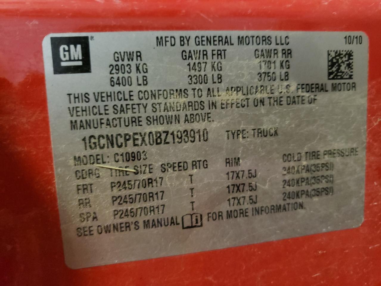 Photo 10 from auction – 2011 CHEVROLET SILVERADO with VIN 1GCNCPEX0BZ193910