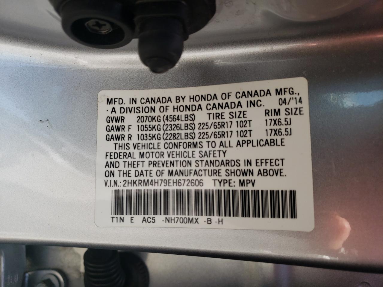 Photo 10 from auction – 2014 HONDA CR-V EXL with VIN 2HKRM4H79EH672606