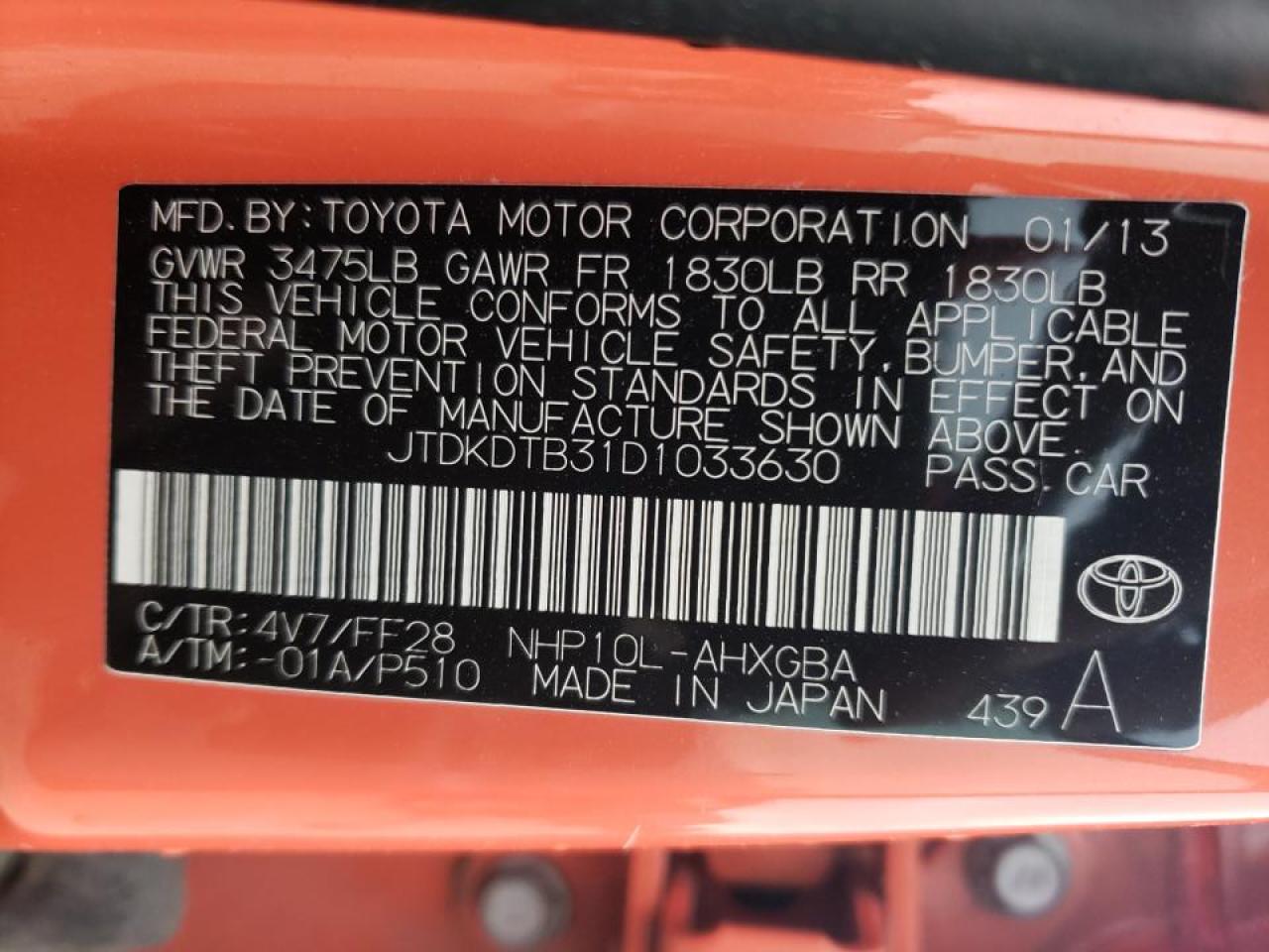 Photo 10 from auction – 2013 TOYOTA PRIUS C with VIN JTDKDTB31D1033630