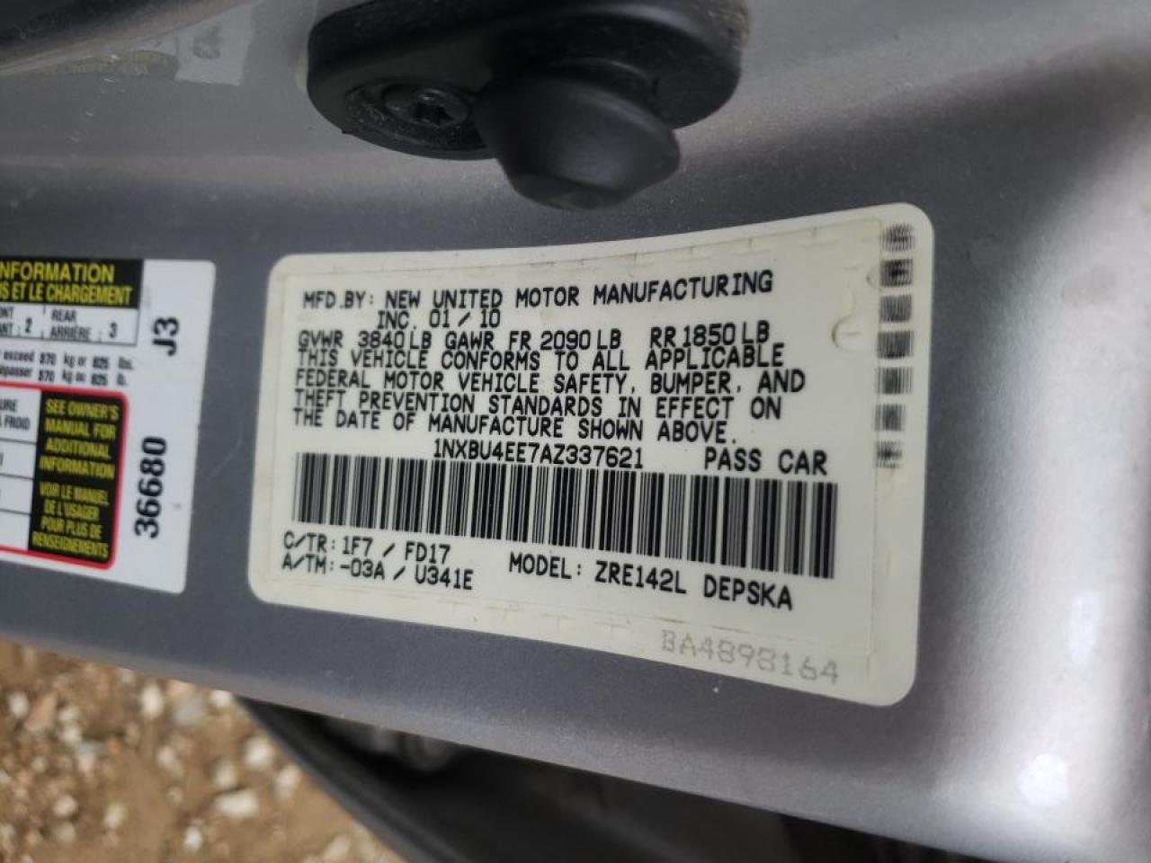 Photo 10 from auction – 2010 TOYOTA COROLLA CE with VIN 1NXBU4EE7AZ337621