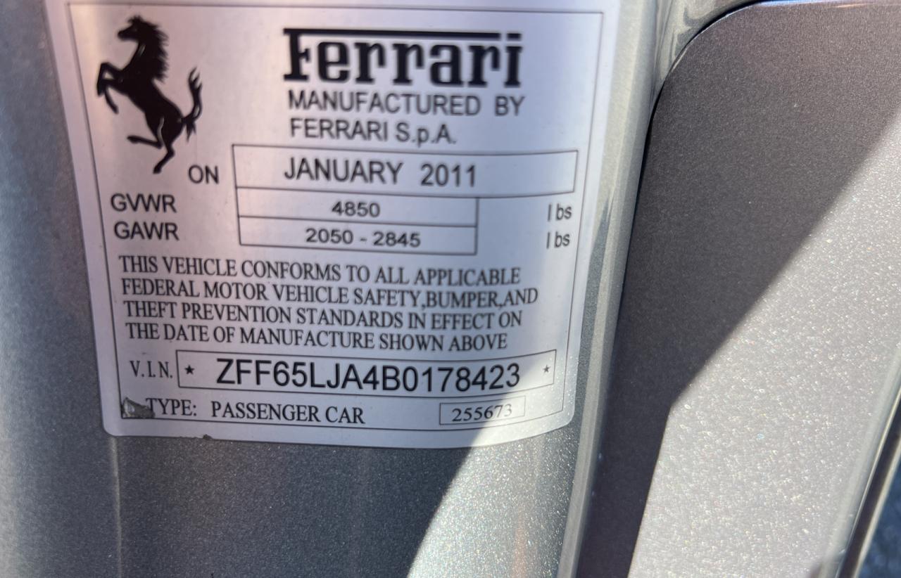 Photo 10 from auction – 2011 FERRARI CALIFORNIA with VIN ZFF65LJA4B0178423