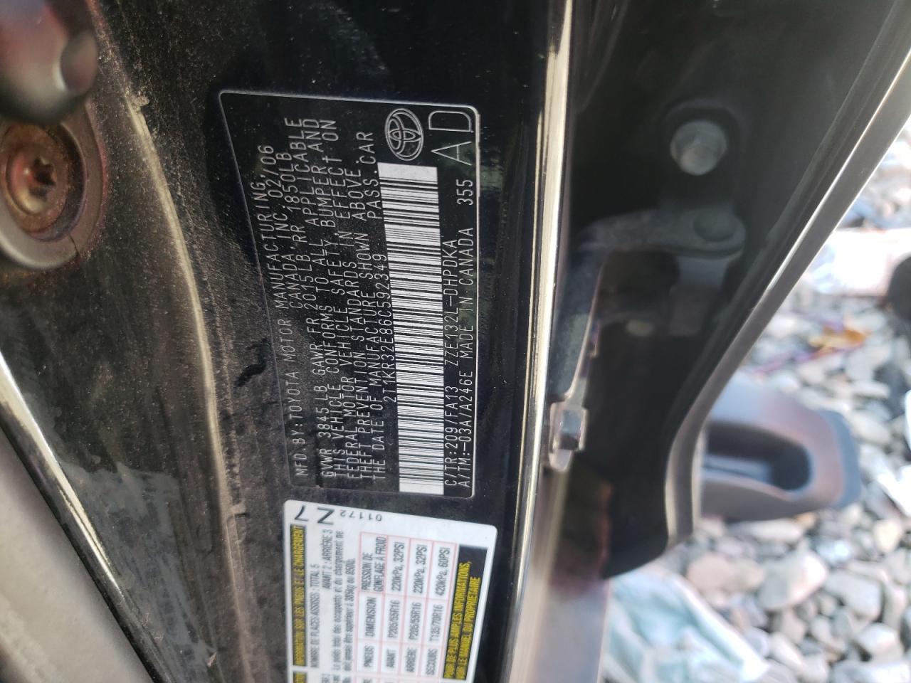 Photo 10 from auction – 2006 TOYOTA COROLLA MA with VIN 2T1KR32E86C592349