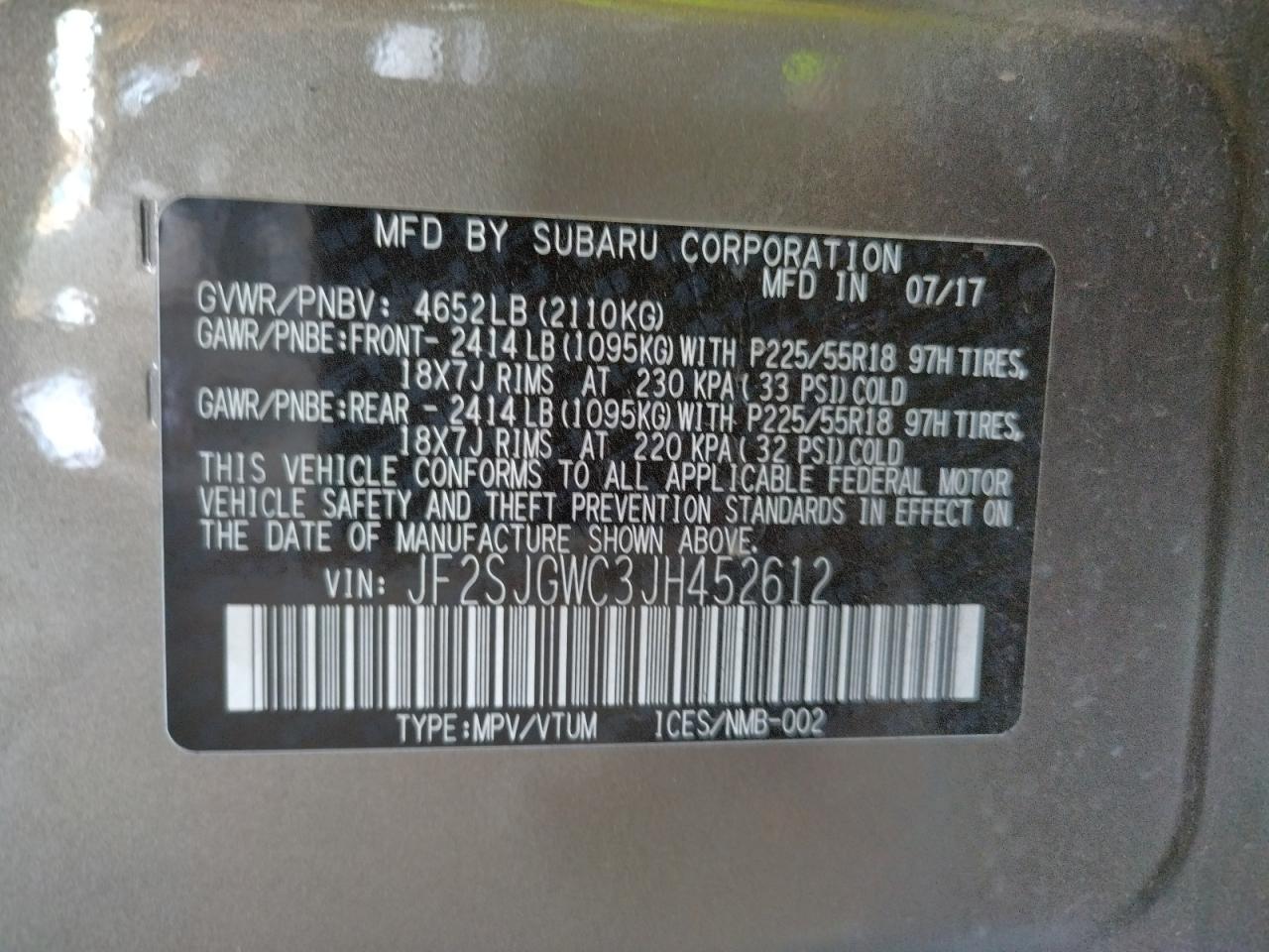 Photo 10 from auction – 2018 SUBARU FORESTER 2 with VIN JF2SJGWC3JH452612