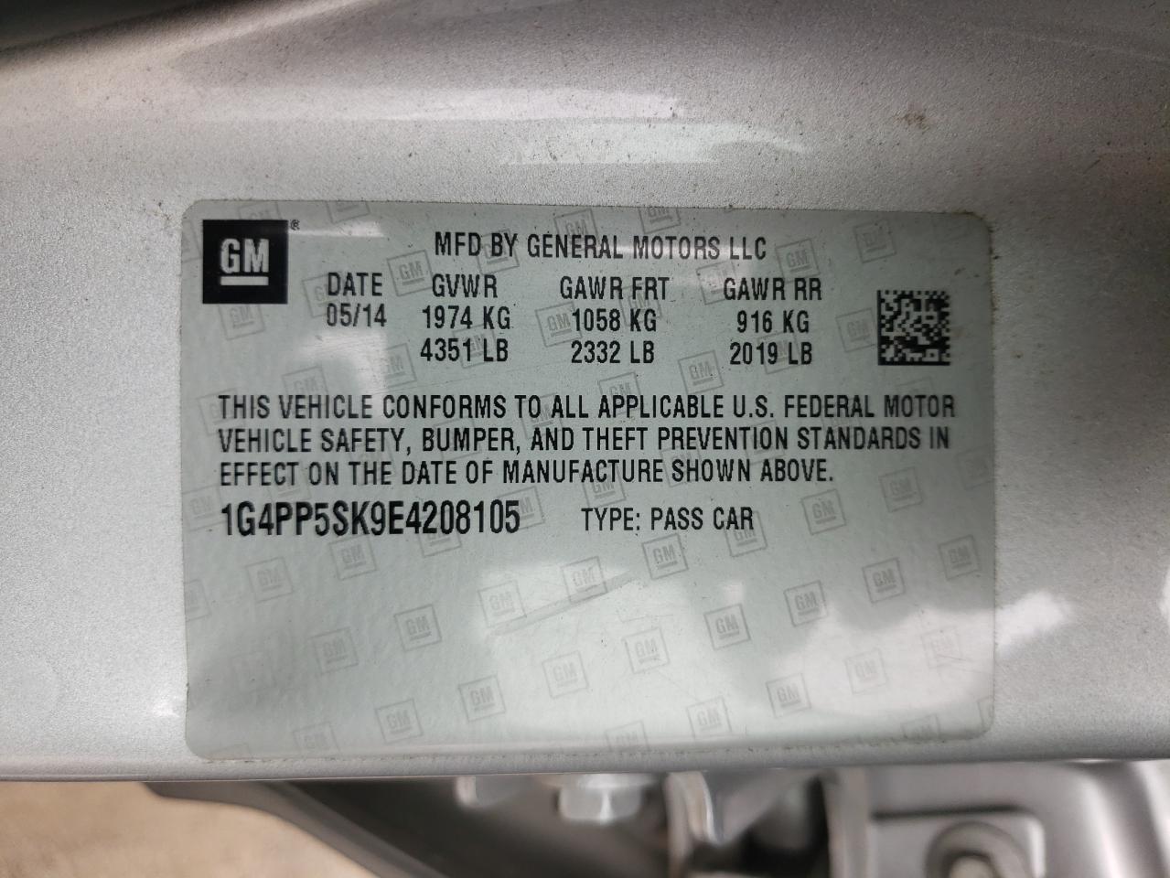 Photo 10 from auction – 2014 BUICK VERANO with VIN 1G4PP5SK9E4208105