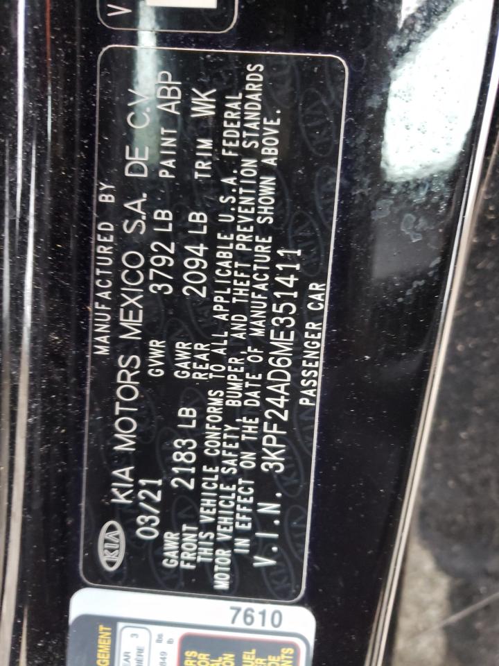 Photo 10 from auction – 2021 KIA FORTE FE with VIN 3KPF24AD6ME351411