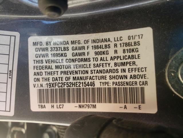 Photo 10 from auction – 2017 HONDA CIVIC LX with VIN 19XFC2F52HE215446