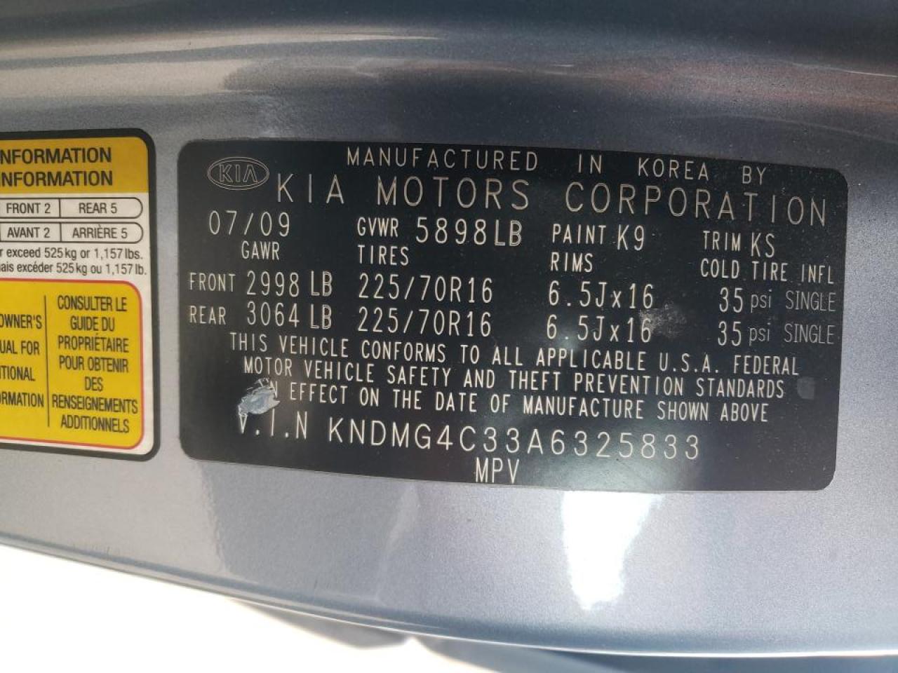 Photo 10 from auction – 2010 KIA SEDONA LX with VIN KNDMG4C33A6325833