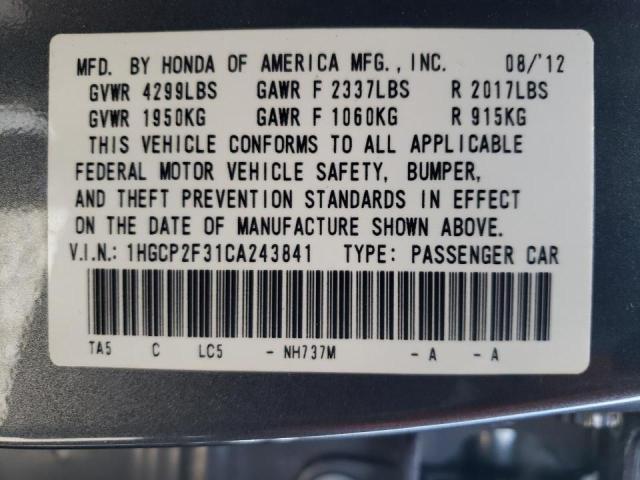 Photo 10 from auction – 2012 HONDA ACCORD LX with VIN 1HGCP2F31CA243841