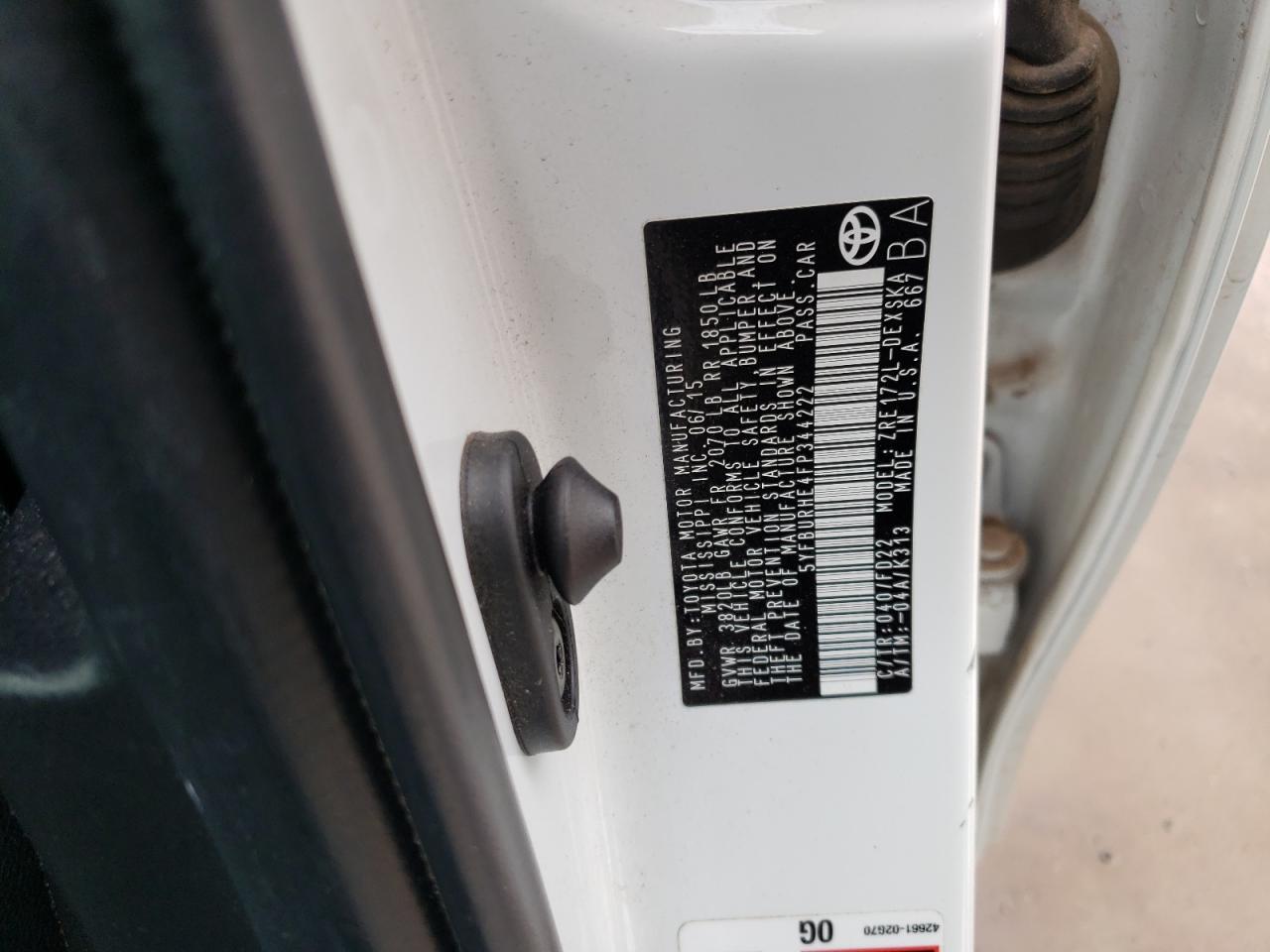 Photo 10 from auction – 2015 TOYOTA COROLLA L with VIN 5YFBURHE4FP344222