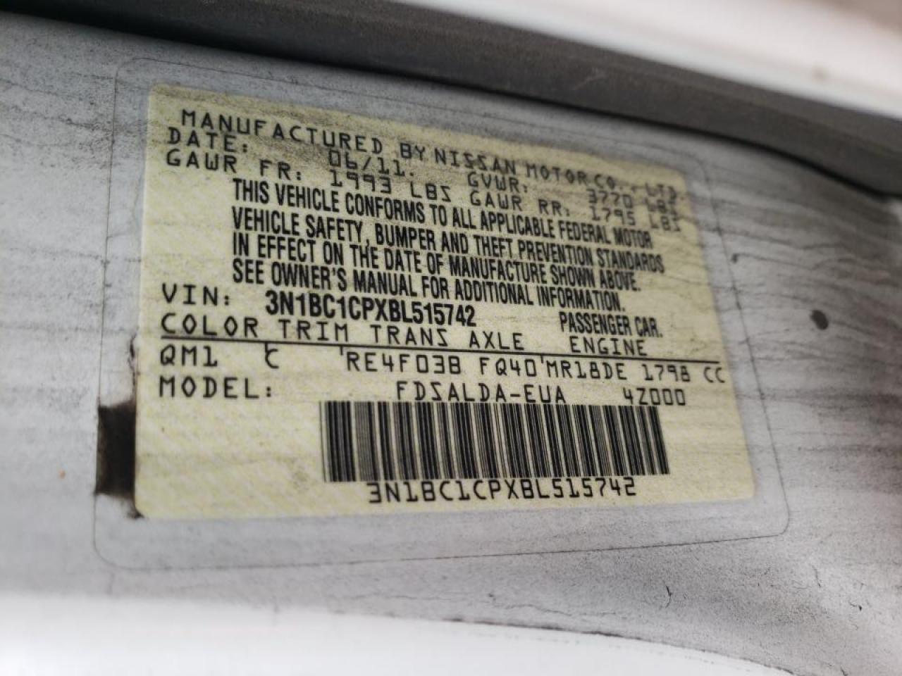 Photo 10 from auction – 2011 NISSAN VERSA S with VIN 3N1BC1CPXBL515742