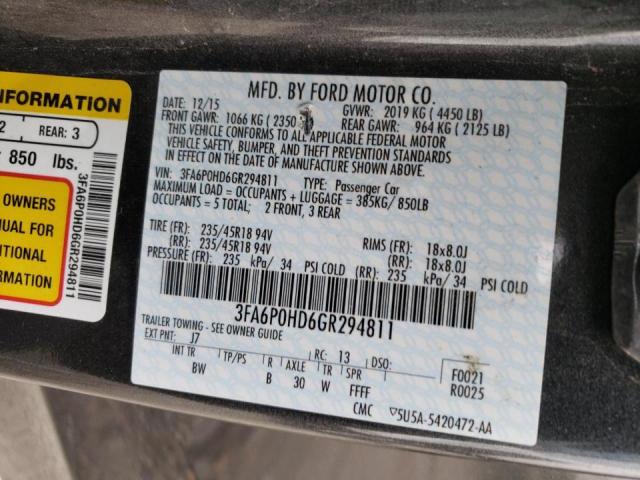 Photo 10 from auction – 2016 FORD FUSION SE with VIN 3FA6P0HD6GR294811