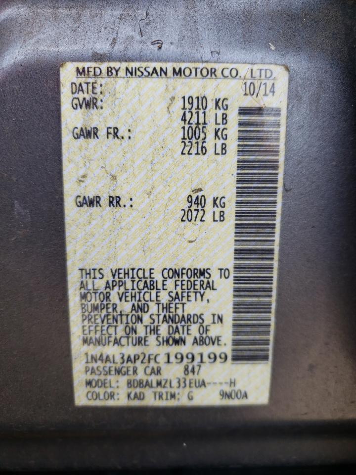 Photo 10 from auction – 2015 NISSAN ALTIMA 2.5 with VIN 1N4AL3AP2FC199199