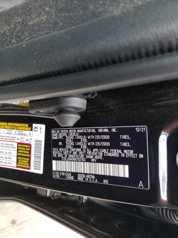 Photo 10 from auction – 2022 TOYOTA HIGHLANDER with VIN 5TDLZRAHXNS102163