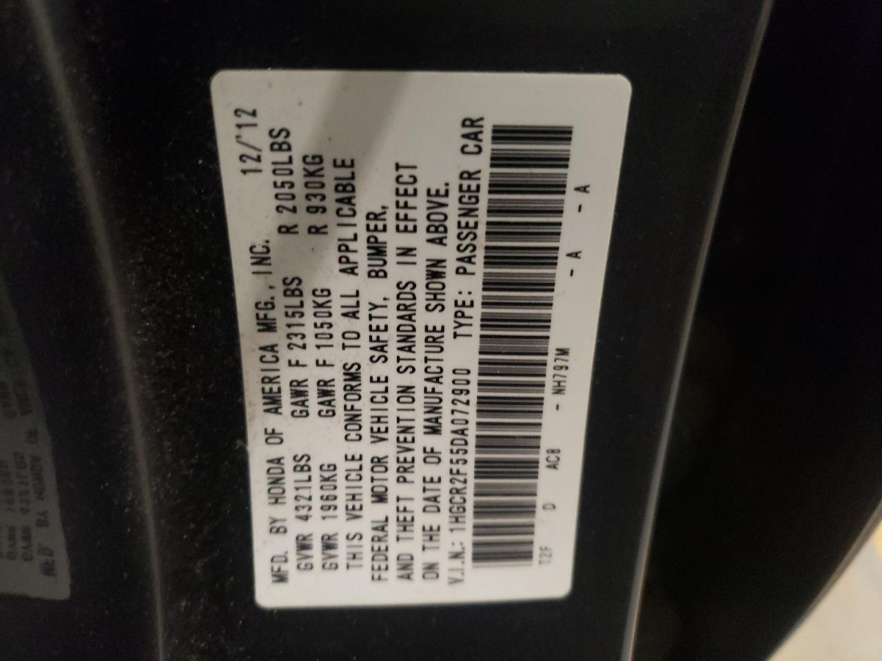 Photo 10 from auction – 2013 HONDA ACCORD SPO with VIN 1HGCR2F55DA072900