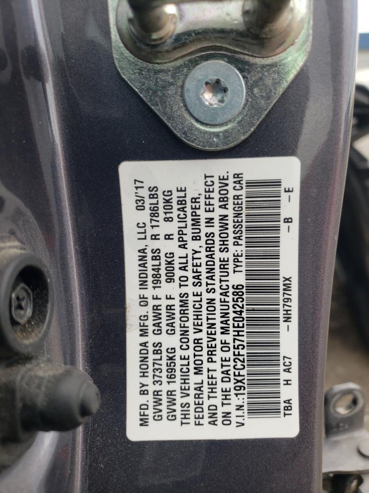 Photo 10 from auction – 2017 HONDA CIVIC with VIN 19XFC2F57HE042586