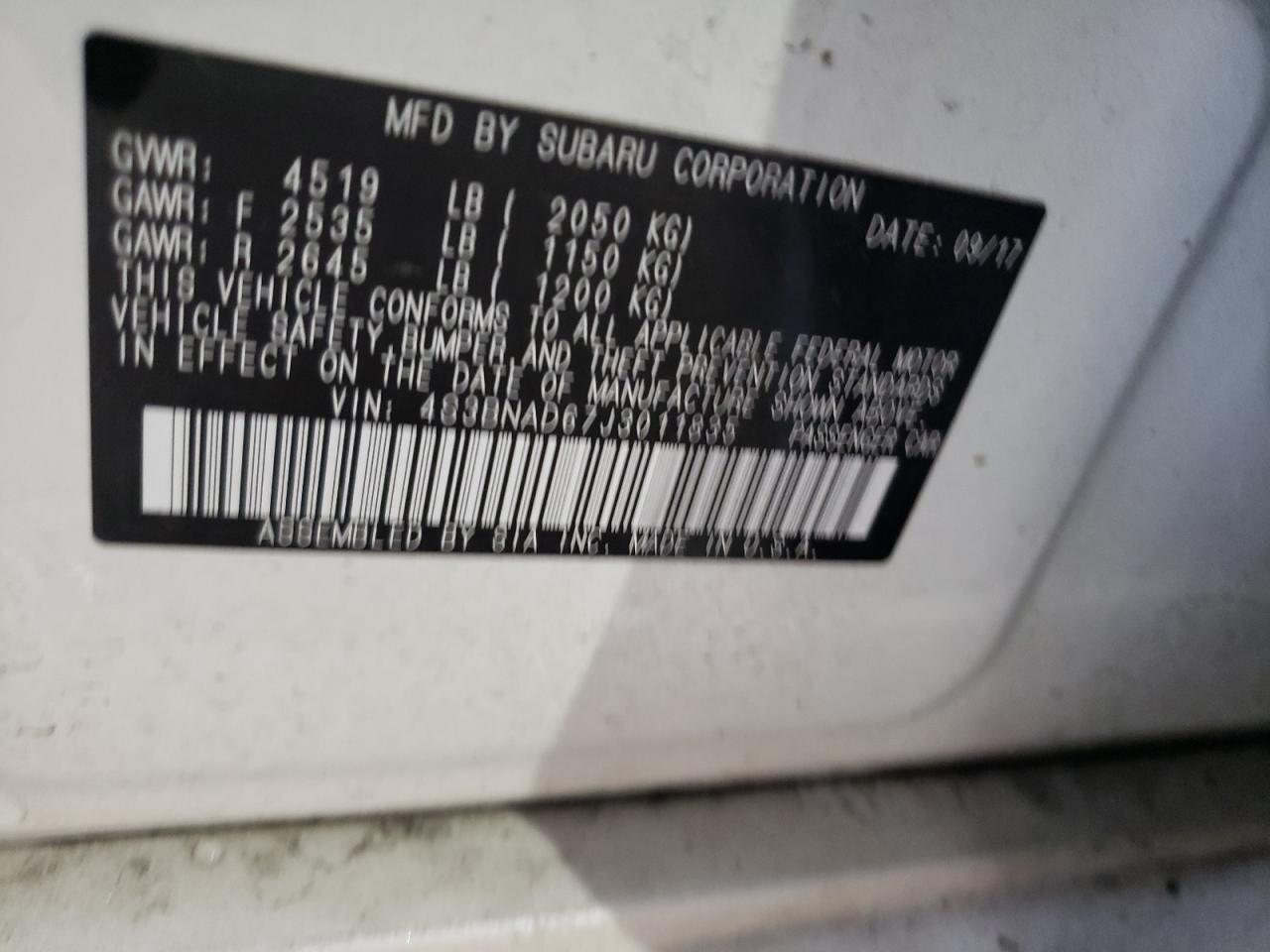 Photo 10 from auction – 2018 SUBARU LEGACY 2.5 with VIN 4S3BNAD67J3011835